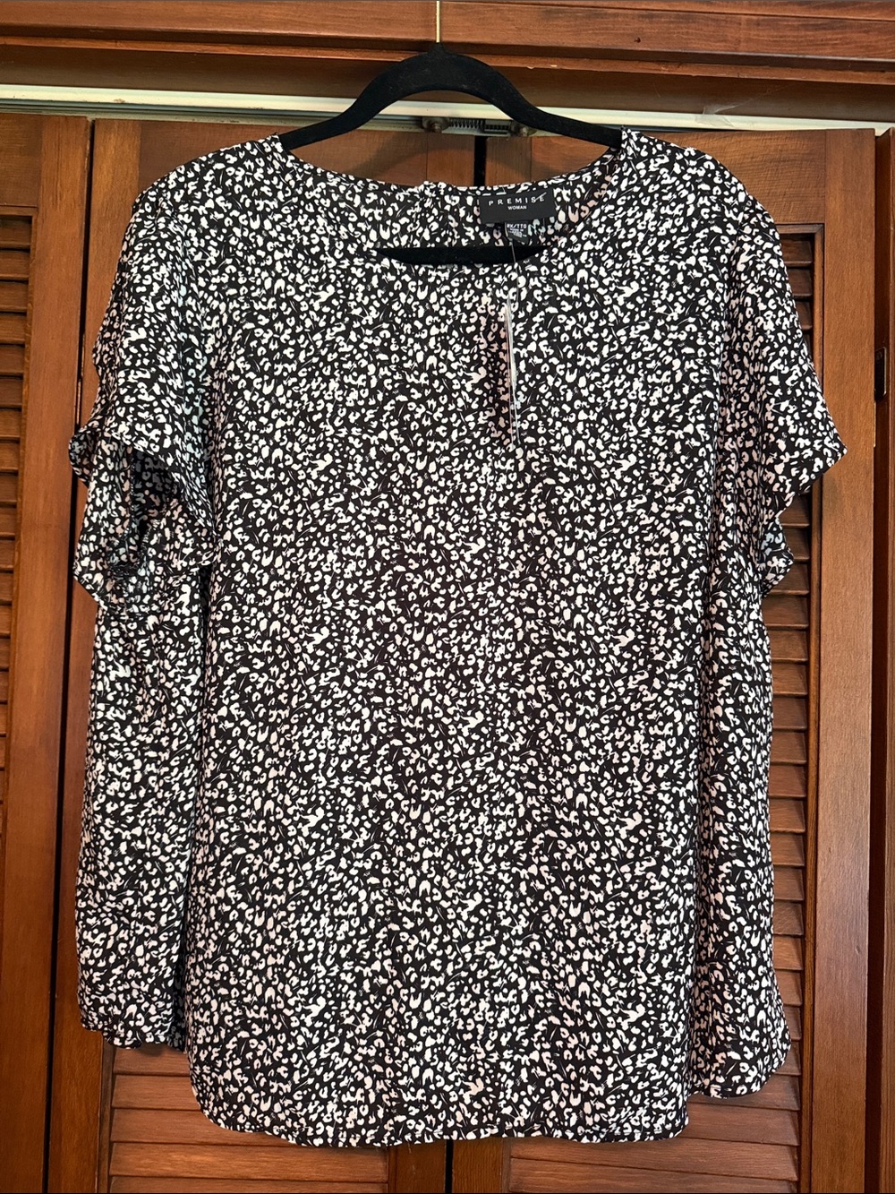 Premise Black and White Printed Long Sleeve Ruffle Top